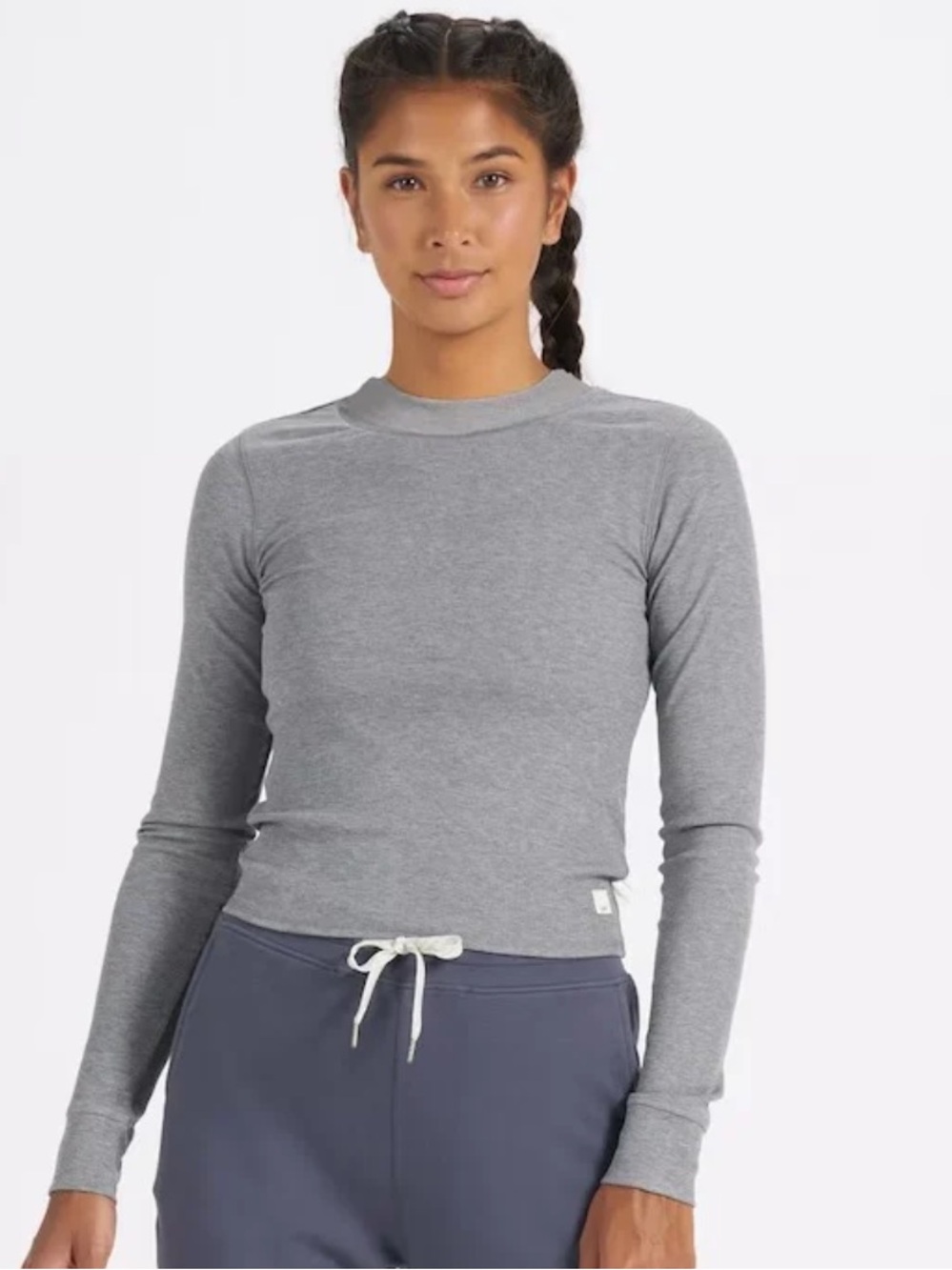 Vuori Mudra Ribbed Crewneck Top in Heather Gray S